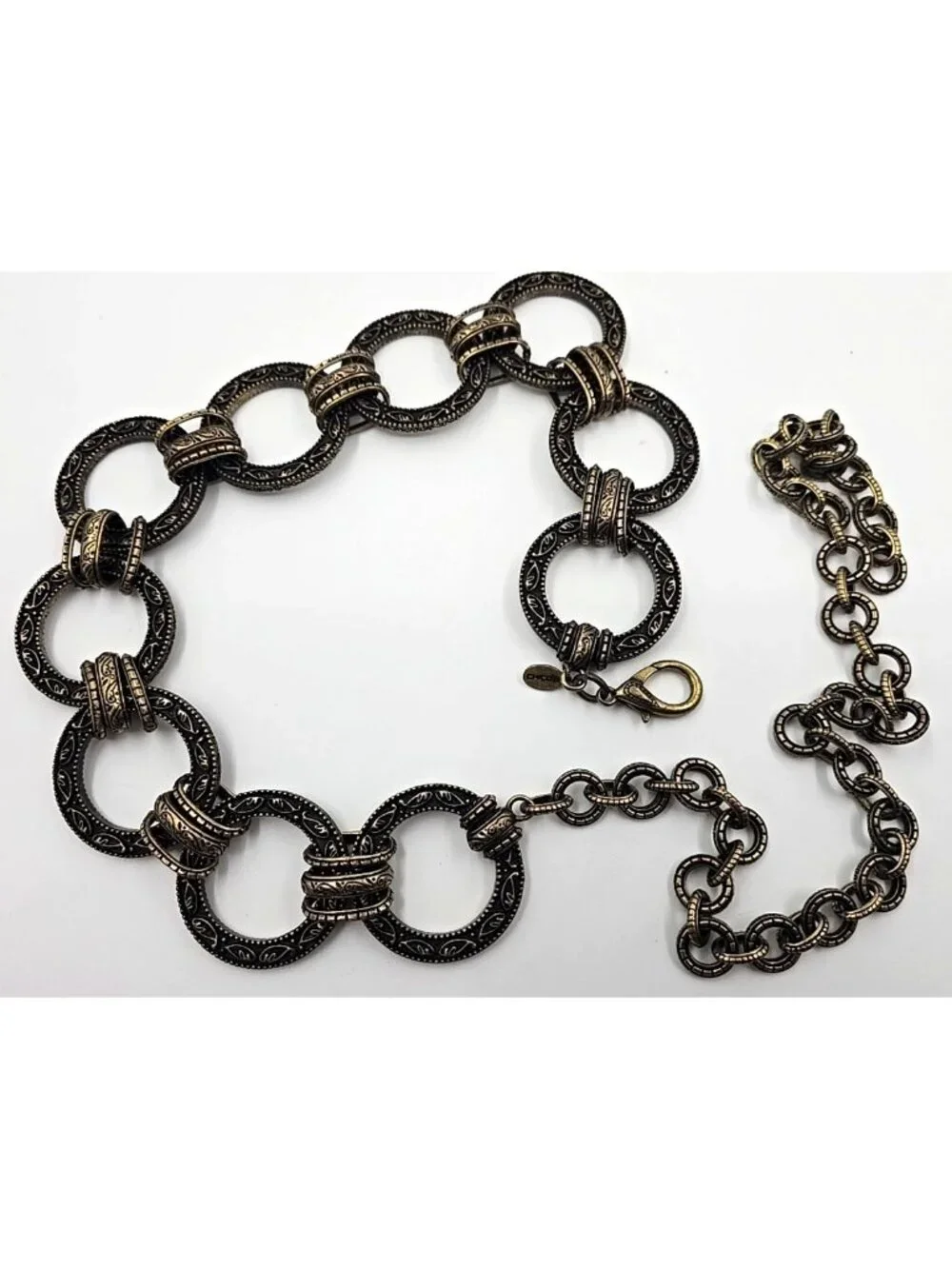 Chico's Heavy Chucky Metal Chain Belt Antique Brass Finish Adjustable up to 36